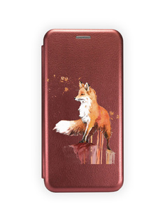 Чехол для Xiaomi Poco M5 4G, M4 5G с магнитом, бордовый с принтом ЛИСА Zibelino