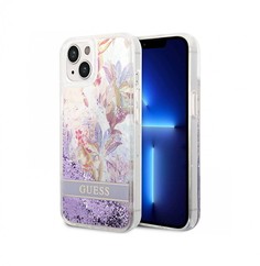 Чехол CG Mobile Guess Liquid Glitter Flower Hard для iPhone 14 Plus, Фиолетовый
