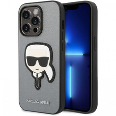 Чехол Karl Lagerfeld pu saffiano karl head patch для iphone 14 pro max, silver