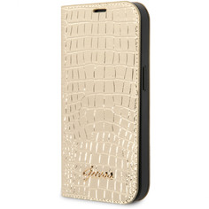 Чехол-книжка Guess pu croco with metal logo booktype для iphone 14 pro, золотой