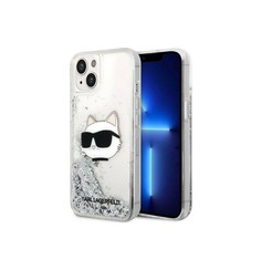 Чехол Karl Lagerfeld Liquid glitter NFT Choupette head iPhone 14 Plus, Серебристый