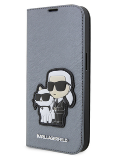 Чехол Karl Lagerfeld для iPhone 14 Pro Max из экокожи, Booktype Silver