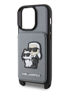 Чехол Karl Lagerfeld для iPhone 14 Pro из экокожи с ремешком, Silver