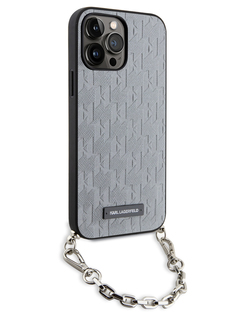 Чехол Karl Lagerfeld для iPhone 14 Pro Max из экокожи с цепочкой, Silver