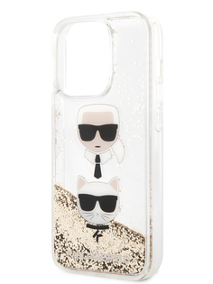 Чехол Karl Lagerfeld для iPhone 14 Pro с жидкими блестками, Gold