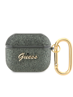 Чехол Guess для Airpods 3 с блестками и карабином Green