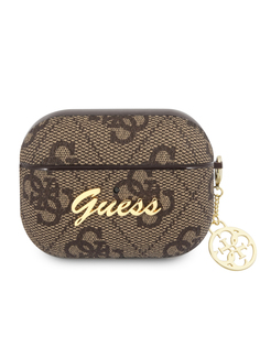Чехол Guess на Airpods Pro из экокожи с шармом Brown