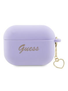 Чехол Guess для Airpods Pro 2 силиконовый с шармом, фиолетовый