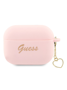 Чехол Guess для Airpods Pro 2 силиконовый с шармом, розовый