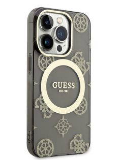 Чехол Guess для iPhone 14 Pro MagSafe с принтом Black/Gold