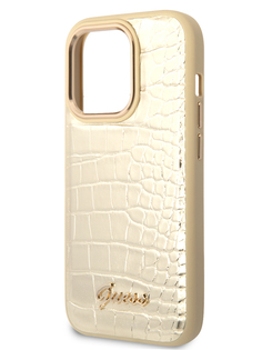 Чехол Guess для iPhone 14 Pro Croco Metal logo Hard Gold