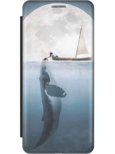 Чехол-книжка на Xiaomi 13 Pro Про c принтом "Кит и лодка" черный Gosso Cases