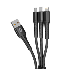 Кабель 3 в 1: micro-USB, Type-C, Ligthning, 1.2 м, черный, Deppa