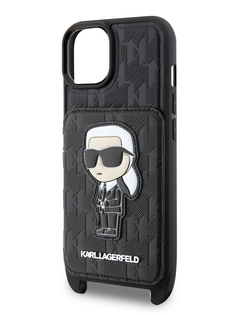 Чехол Karl Lagerfeld для iPhone 14 с ремешком и карманом для карт черный