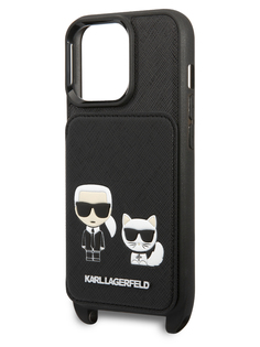 Чехол Karl Lagerfeld для iPhone 13 Pro с ремешком и карманом для карт, Black