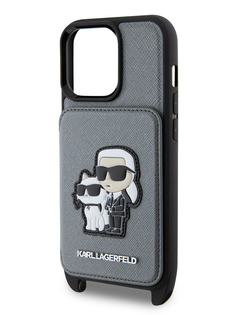 Чехол Karl Lagerfeld для iPhone 13 Pro с карманом для карт и ремнем, Silver