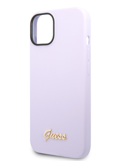 Чехол Guess для iPhone 14 Plus Gold metal logo, сиреневый
