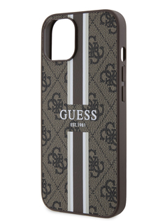 Чехол Guess для iPhone 14 с MagSafe из экокожи коричневый
