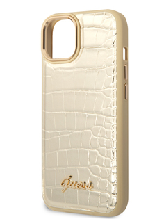 Чехол Guess для iPhone 14 Plus из экокожи, золотистый