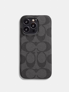 Чехол Coach графитовый в монограмму для Iphone 14 Pro Case In Signature Canvas