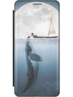 Чехол на Samsung Galaxy S23 Ultra c принтом "Кит и лодка" черный Gosso Cases