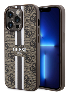 Чехол Guess для iPhone 14 Pro Max из экокожи с MagSafe, коричневый