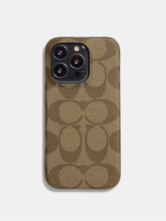 Чехол Coach хаки в монограмму для Iphone 14 Pro Case In Signature Canvas