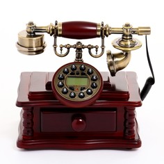 Ретро-телефон с выдвижным ящиком, 16х23х25 см, темное дерево No Brand