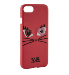 Чехол-крышка Karl Lagerfeld "Коты" для Apple iPhone 7/8, кожзам / пластик, красный (Soft C