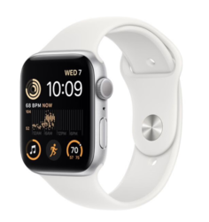 Умные часы Apple Watch SE2, 44 мм, M/L, White sport band, Silver Aluminium (MNTJ3)