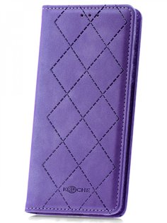 Чехол на Huawei P30 Lite Kruche Rhombus фиолетовый,книжка с карманом для карт,с магнитом КruЧЕ