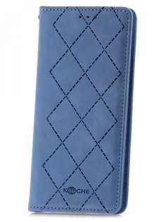 Чехол на Samsung A10 2019 Kruche Rhombus синий,книжка с карманом для карт,с магнитом КruЧЕ
