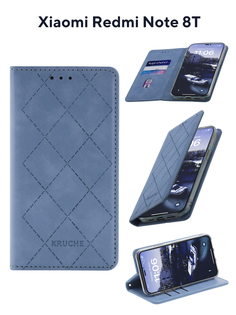 Чехол на Xiaomi Redmi Note 8T Kruche Rhombus синий, книжка с карманом для карт, с магнитом КruЧЕ
