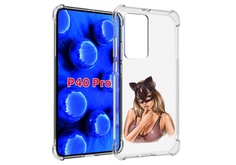 Чехол MyPads девушка-в-купальнике-с-маской-кошки женский для Huawei P40 Pro противоударный