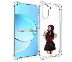 Чехол MyPads девушка-в-черном-платье-с-розой женский для Realme 10