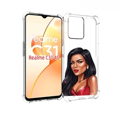 Чехол MyPads Брюнетка-в-красном-платье для OPPO Realme C31