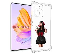 Чехол MyPads девушка-в-черном-платье-с-розой женский для Honor 80 SE