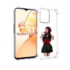 Чехол MyPads девушка-в-черном-платье-с-розой женский для OPPO Realme C31