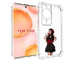 Чехол MyPads девушка-в-черном-платье-с-розой женский для Huawei P60