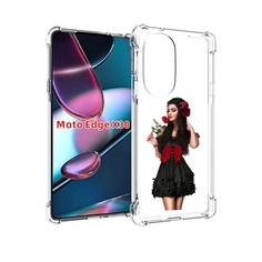Чехол MyPads девушка-в-черном-платье-с-розой женский для Motorola Moto Edge X30