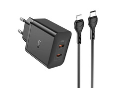 Зарядное устройство Hoco N35 Streamer Dual Port PD45W 2xType-С + кабель Lightning Black 6931474797216