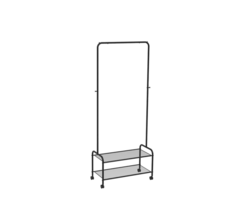 Напольная вешалка - рейл ЗМИ с двумя полками, на колёсах 162 х 69 х 31.