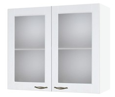 Кухонный навесной шкаф Нева 80 см. со стеклом МДФ Белое дерево (ВС 800)