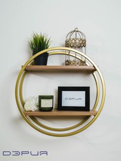 Настенная полка ДЭРИЯ Лофт навесная, древесно-золотая