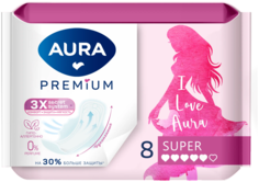 Прокладки Aura Premium Super женские, гигиенические, 8 шт.
