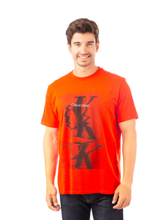 Футболка Calvin Klein Ss Blurred Logo Crew для мужчин, размер XL, 40JM859, оранжевая