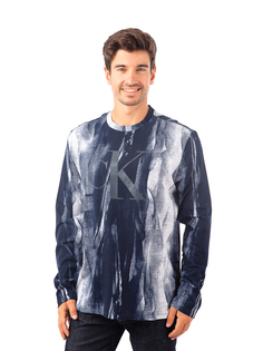 Лонгслив Calvin Klein Ls Aop Monogram Crew для мужчин, размер 2XL, 40JM893, синий