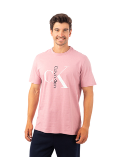 Футболка Calvin Klein Ss Text Monogram Crew для мужчин, размер 2XL, 40KC829, розовая