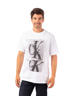 Футболка Calvin Klein Ss Blurred Logo Crew для мужчин, размер XL, 40JM859, белая