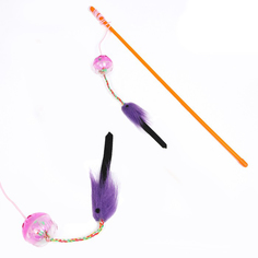 Дразнилка-удочка для кошек Пижон с шар-погремушкой и хвостиком, 49 см, микс цветов